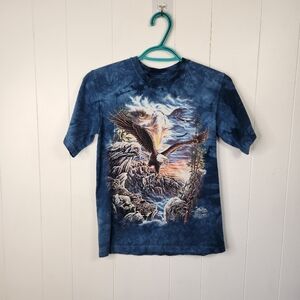The Mountain Blue Tie-Dye Eagle T-Shirt Kids Boys Girls Large Outdoors Hiking